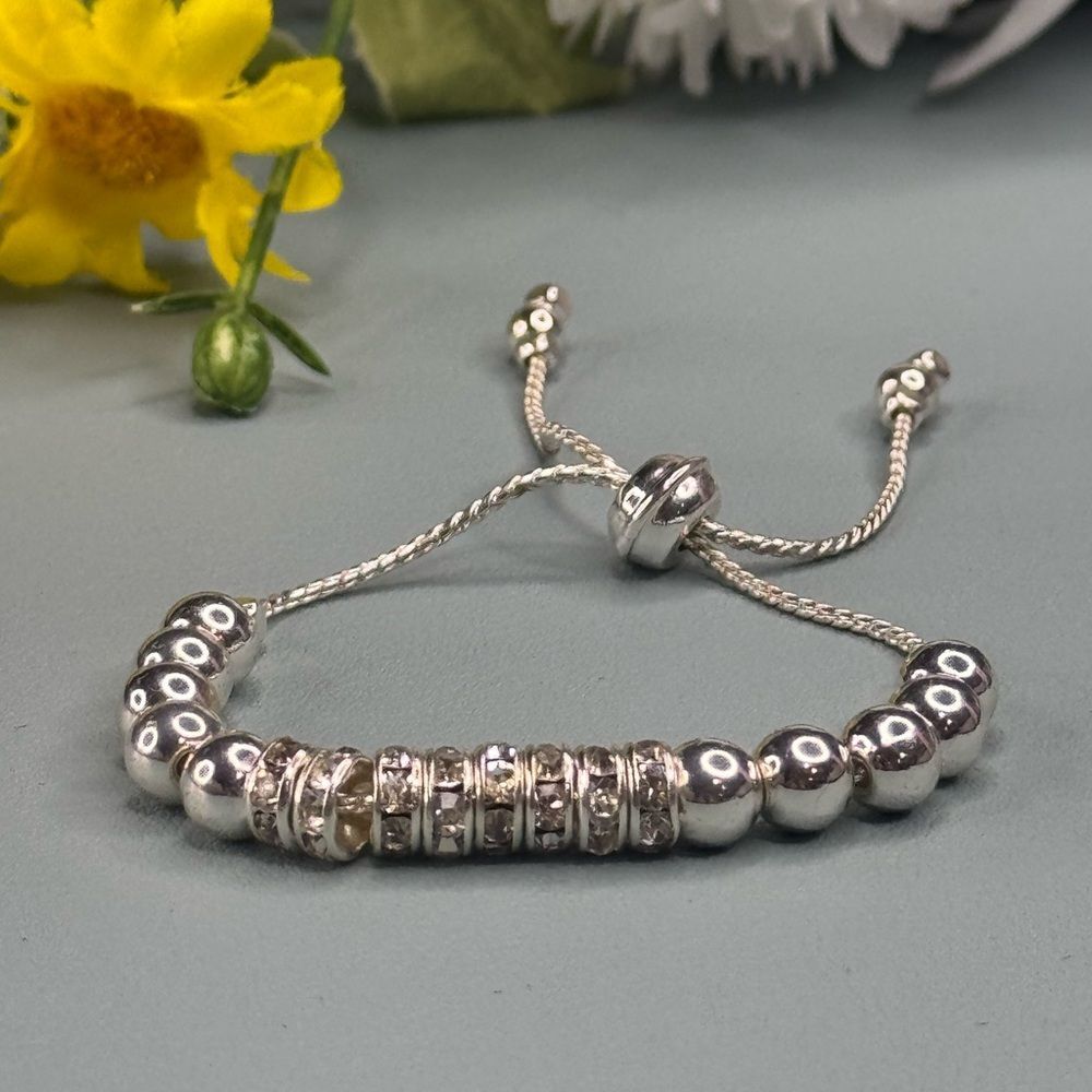 Silver Crystal Bolo Bracelet with Adjustable Chain NWOT